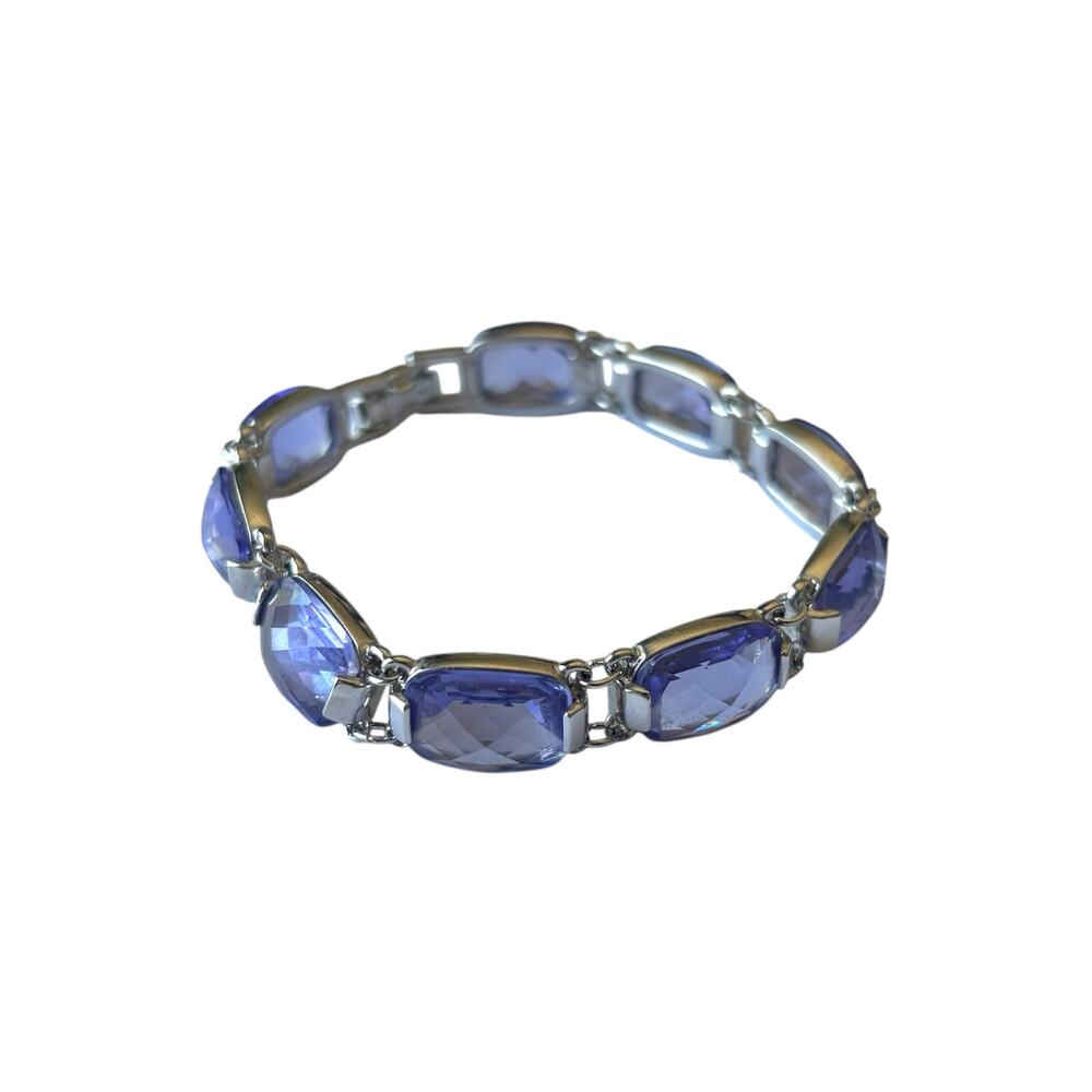 Vintage Swarovski Signed Purple Faceted Crystal Rhodium Plated Bracelet - 7 1/4"